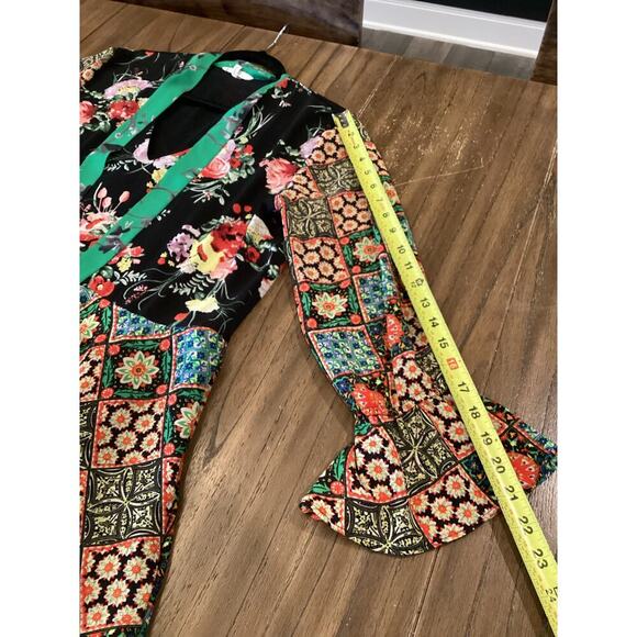 BUFFALO David Bitton tamed Floral Dress Flutter Long Sleeve Neck Tie Mini Dress - Picture 6 of 11